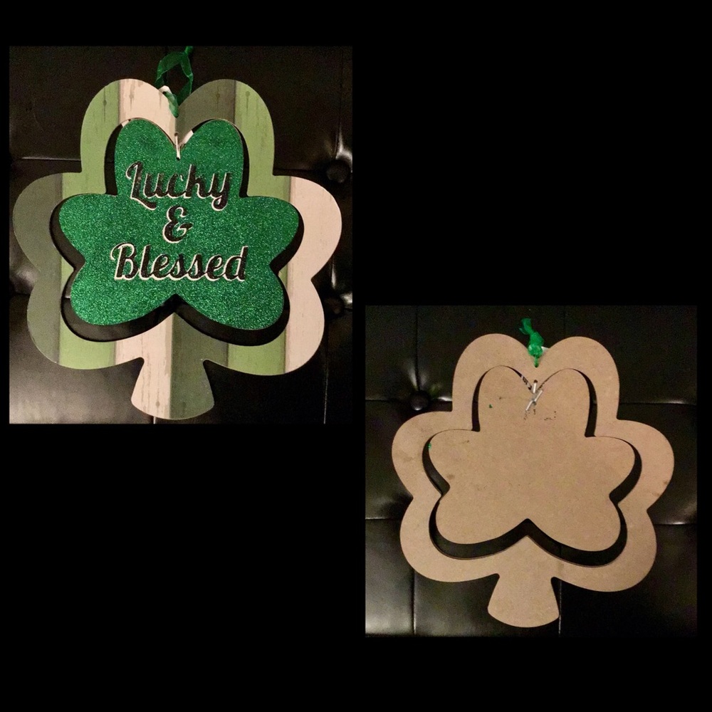 NWT Spinning Dual-Layered St. Pat’s Day Green Glitter Wood Door Sign / Plaque